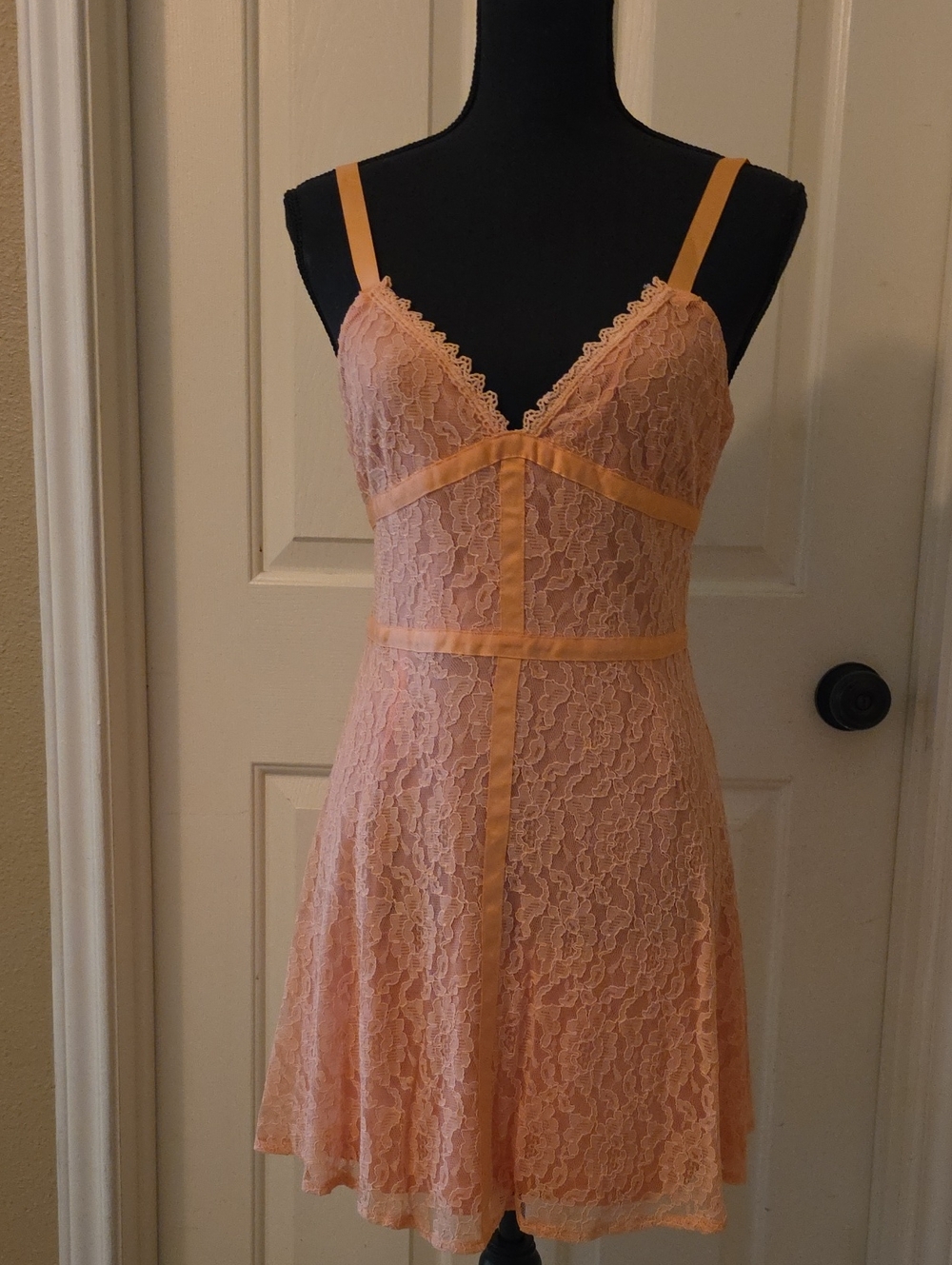 Tobi Peach Lace Slip Dress with Satin Trim